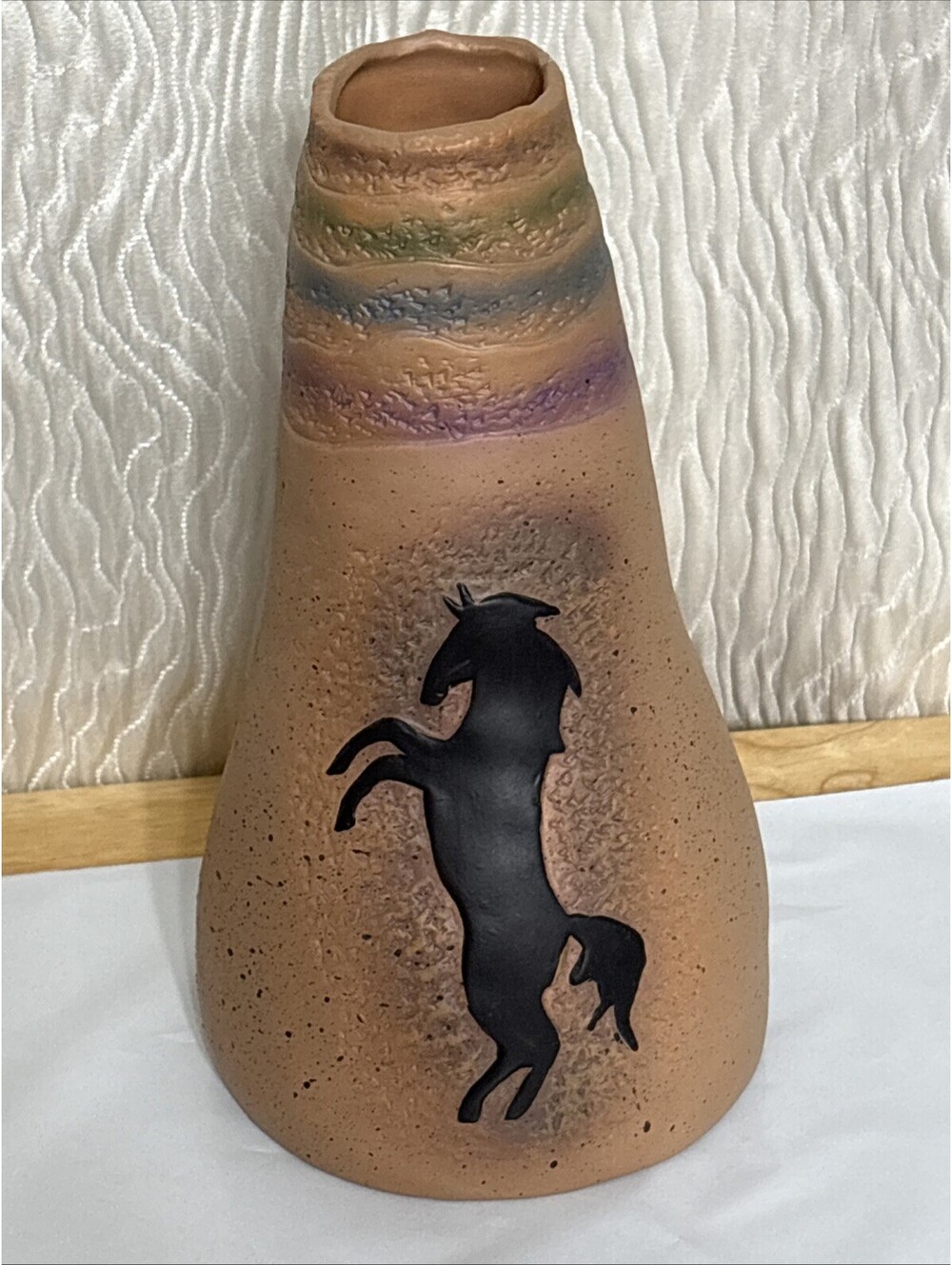 Vintage Trippies Inc Vase With Horse Motif 8.5” Tall -4.5” Wide
